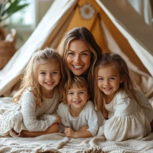 Mère avec ses enfants pour un test ADN de demi-fraternité du côté paternel avec la même mère, réalisé par CEFEGEN.