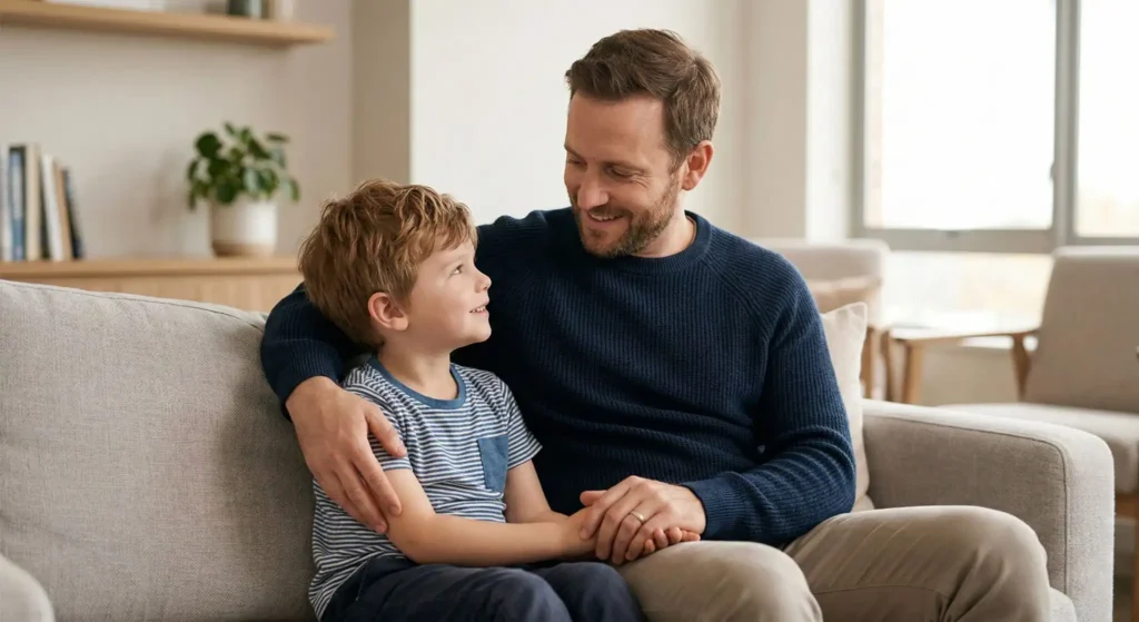 Père et fils après un Test de Paternité