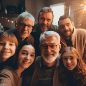 Familia formada por abuelos, tíos y nietos para ilustrar una prueba de ADN de parentesco realizada por CEFEGEN.
