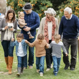 Familia formada por abuelos, tíos, nietos y madre para ilustrar una prueba de ADN de parentesco realizada por CEFEGEN.